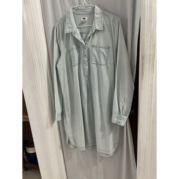 Old Navy Shirt Dress Chambray Size Large Long Sleeve Blue Casual Shift Button - Picture 1 of 6